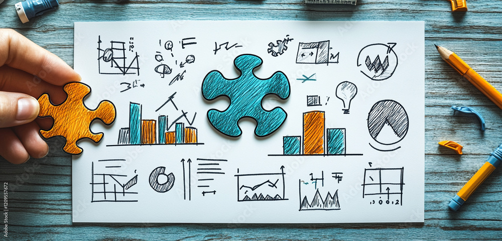 Poster ai generate action puzzle solving business environment creative strategy visualization desk viewpoin