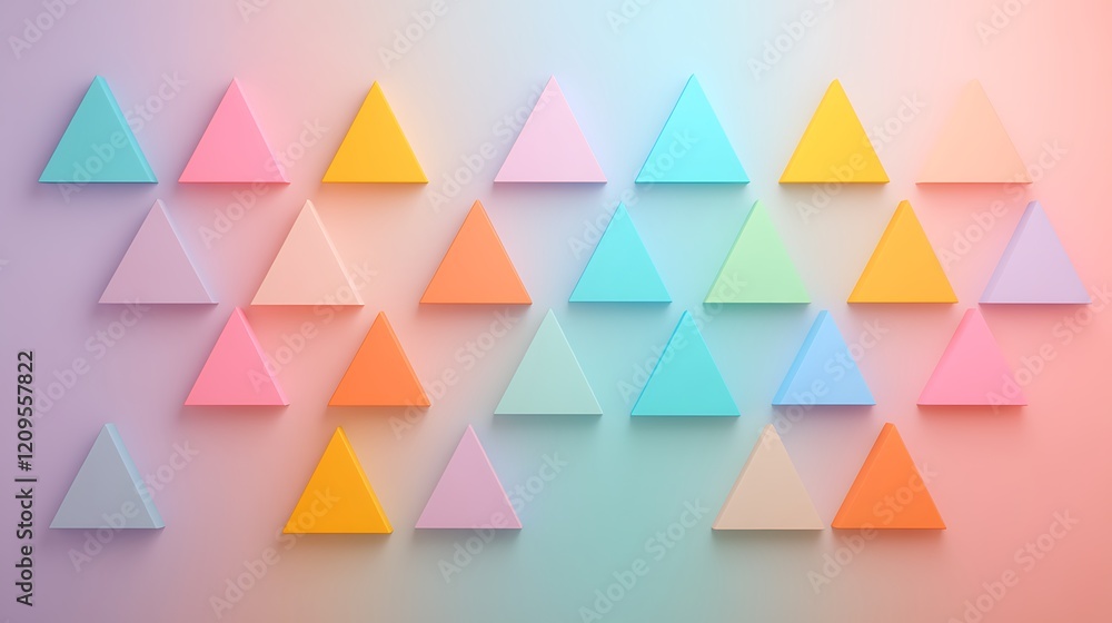 Poster colorful pastel triangles pattern on soft gradient background for modern art and design projects