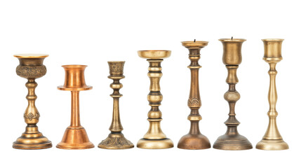 Set of antique candlesticks isolated on transparent background