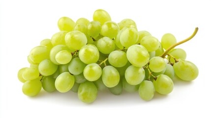 A cluster of fresh, green grapes still attached to their vine, Their crisp texture and juicy interiors awaiting discovery