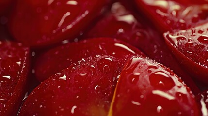 Closeup of fresh glistening red tomatoes with water droplets