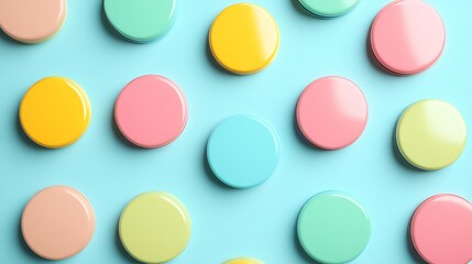Colorful Round Discs on a Light Blue Surface for Creative Backgrounds and Design Concepts