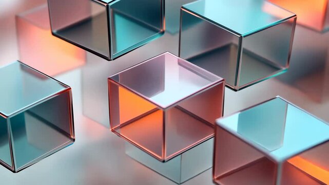 A series of cubes are shown in a blurry image, with the cubes appearing to be made of glass. The image has a somewhat abstract and modern feel to it, with the cubes appearing to be floating in the air
