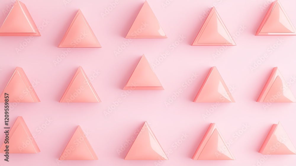 Poster Elegant Pastel Pink Triangle Shapes Arranged in a Pattern on Soft Pink Background for Modern Design Projects