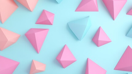 Geometric Shapes in Pastel Colors on Soft Blue Background, Ideal for Modern Design Projects and Creative Use