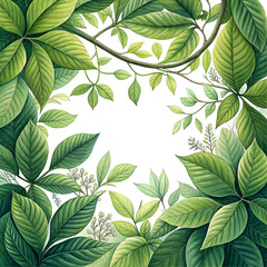 Fototapeta premium Green leaves forming a natural frame isolated on white background. transparent.