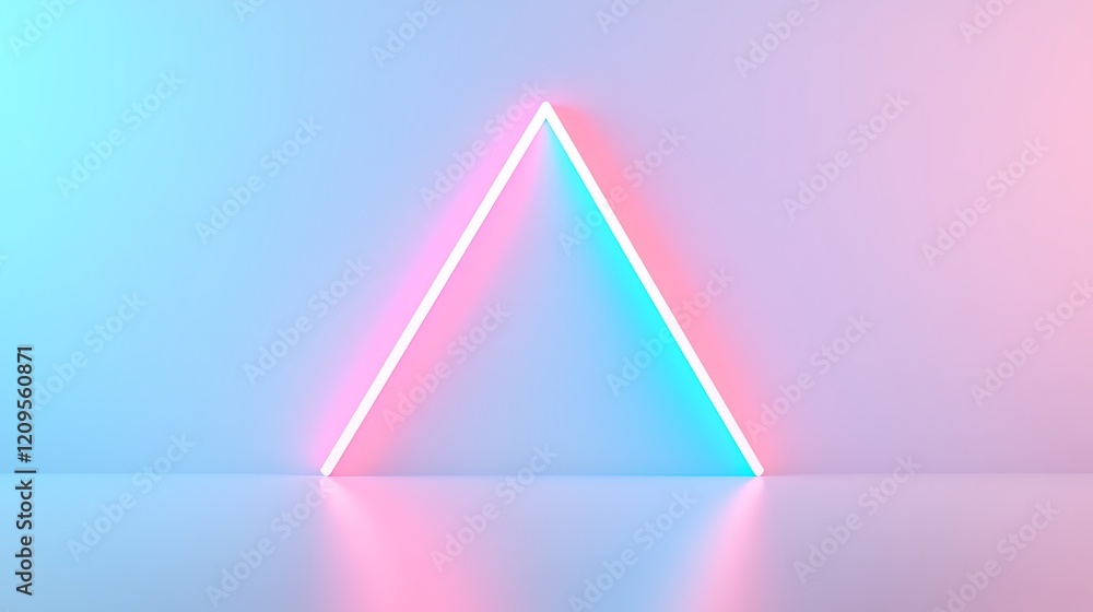 Aufkleber neon triangle shape on soft gradient background in pink and blue color palette for creative design p