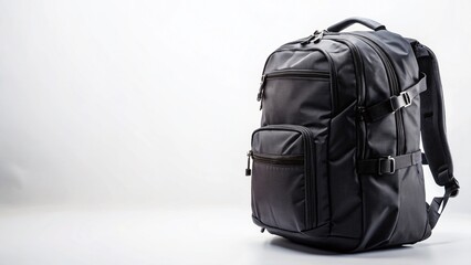 Fototapeta premium Black Backpack Isolated on White Background - Stylish Travel Bag Mockup