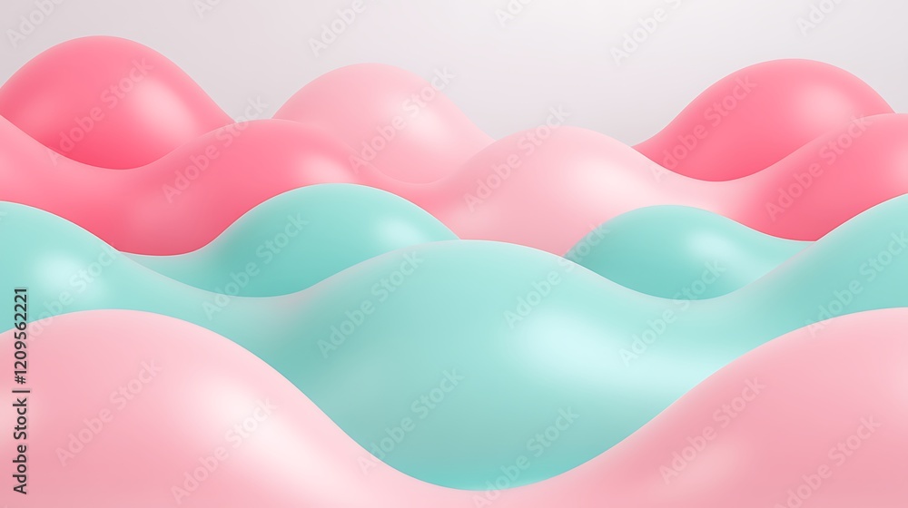 Aufkleber soft curved waves in pink and light blue creating a playful abstract background design