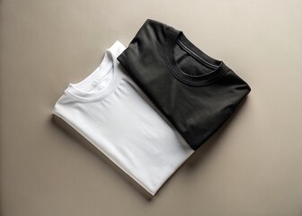 Blank Black and White Folded Square T-Shirt Mockup - Top View Drone Shot