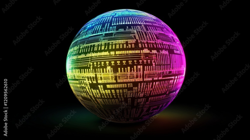 Canvas Prints Vibrant sphere enveloped in complex futuristic digital code   a stunning realistic image