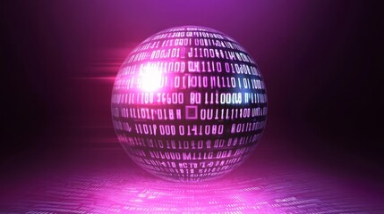 Obraz premium Futuristic digital code swirling inside a luminous sphere captured in a realistic image