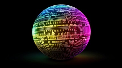 Vibrant sphere enveloped in complex futuristic digital code   a stunning realistic image