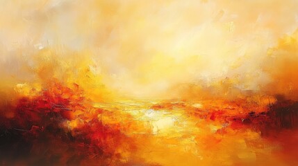 Fototapeta premium Abstract sunset art, yellow orange red painting, vibrant landscape, dramatic colors, artistic texture, warm colors wall decor