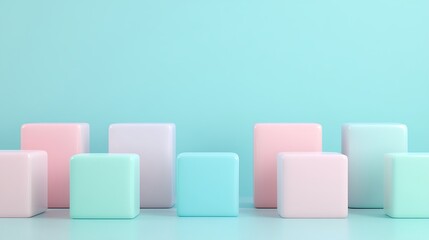 Obraz premium Soft Pastel Cubes Arranged in Aesthetic Composition on a Light Blue Background for Modern Design Projects