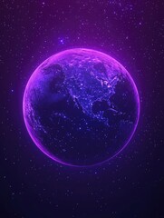 Obraz premium background of planet earth with purple glow, space background, blue and violet gradient, stars in the sky.