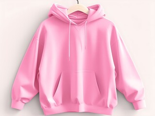 Pink hoodie hanging on a hanger.