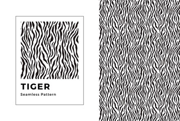 Tiger seamless pattern. Black and white tiger print. Vector texture.  © lettett
