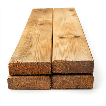 Isolated 2x4 wood boards isolated on white background full depth of feild.