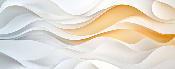 Obraz premium Elegant geometric wave patterns in soft white and yellow tones create soothing visual effect. flowing design adds modern touch to any space