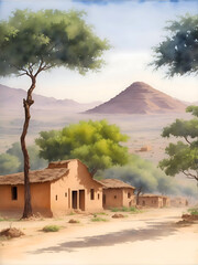 Senafe Eritrea Landscape Painting Illustration Art