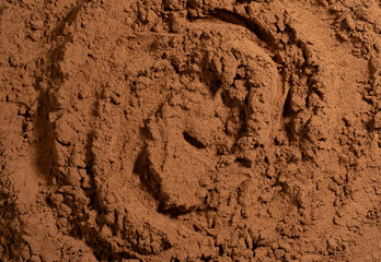 Cocoa powder pile close-up, rotation. Pastry chef. Brown cocoa powder texture circle rotation close-up. Chocolate	
