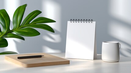 Minimalist Workspace with Blank Calendar and Natural Light