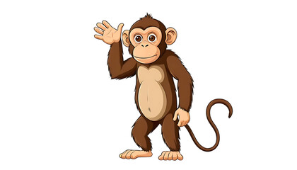 Friendly Cartoon Monkey Waving a Greeting Against a Transparent Background
