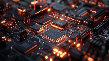 Obraz premium Close-Up of a Circuit Board with Glowing Components
