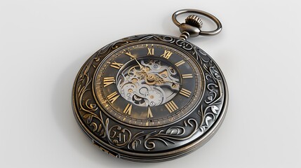 Vintage Silver Pocket Watch with Roman Numerals and Ornate Details