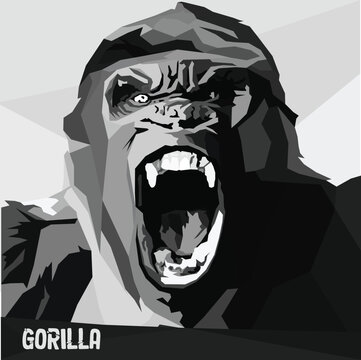 Gorilla art icon logo sign king Kong big ape mouth fang design template Godzilla vector zoo wild pose force huge fauna
