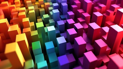 Abstract background with colorful cubes in a row.