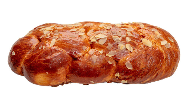 Easter greek tsoureki braid isolated on white, transparent. Sweet bread brioche overhead 