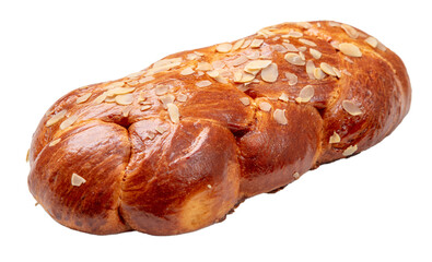 Easter bread greek tsoureki braid isolated on white, transparent. Sweet brioche overhead 