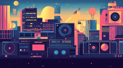 Fototapeta premium Futuristic Cityscape Composed of Electronic Devices and Buildings