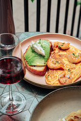 A hearty breakfast with an interesting serving