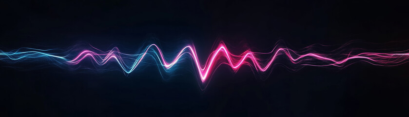 Futuristic heartbeat pulse in vibrant blue and pink colors, creating dynamic visual effect against dark background. This design evokes energy and rhythm