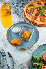 Hot with sauces and toppings