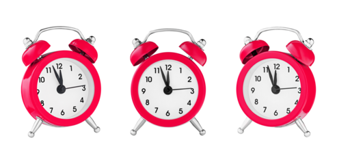 classic watch, pointer clock, Red color alarm watch on isolated white background close up