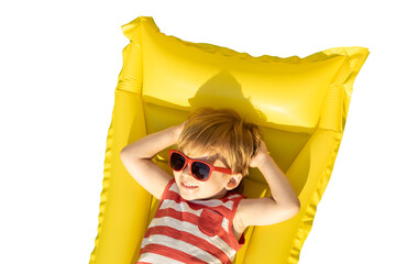Happy child playing outdoor on summer vacation.  Transparent  background