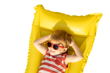 Happy child playing outdoor on summer vacation.  Transparent  background
