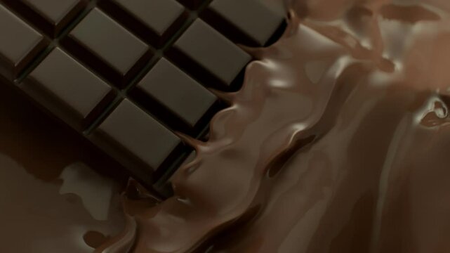 Super Slow Motion Shot of Melted Chocolate Revealing Chocolate Bar at 1000fps.