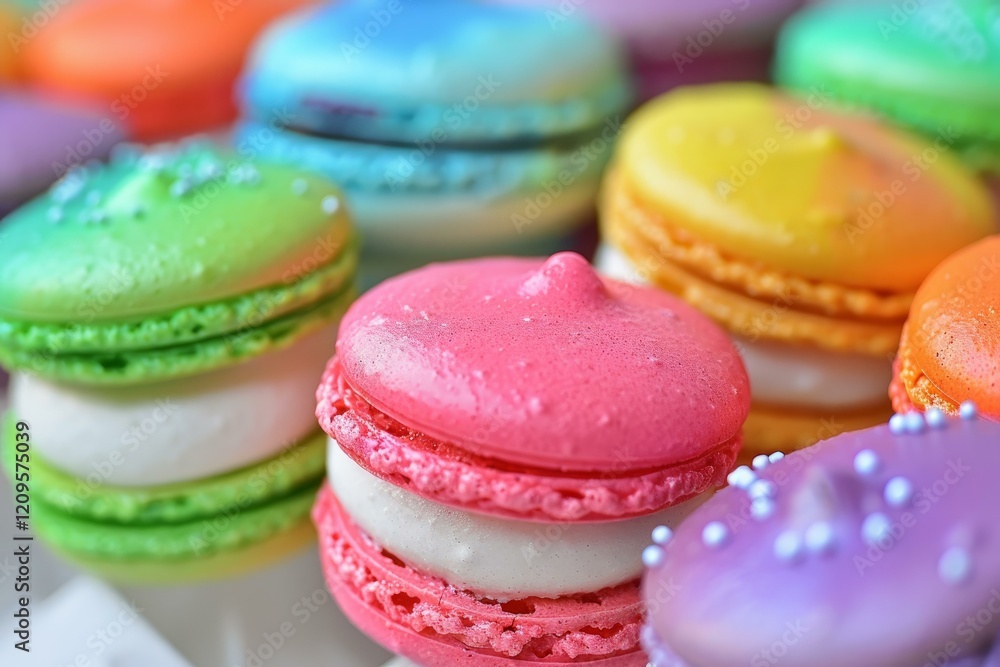 Poster delicious colorful macarons with various flavors create a tempting display