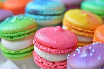 Fototapeta premium Delicious colorful macarons with various flavors create a tempting display