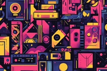 Abstract Geometric Audio Equipment Collage Design
