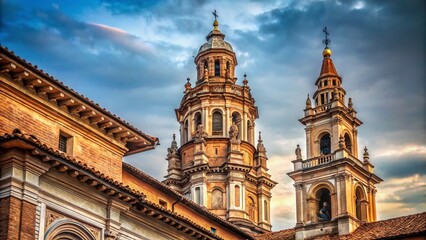 Fototapeta premium Certosa di Pavia: Close-Up of Ornate Church Tower Detail, Pavia, Italy