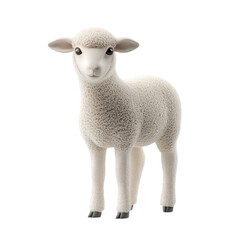 Fototapeta premium Cute fluffy white lamb standing isolated on white background