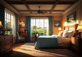 Sunlit Elegant Master Bedroom with Natural Light