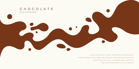 Chocolate background of Modern poster, dynamic splashes and drops. Vector illustration in a flat style of minimalism	