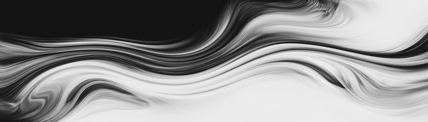 Obraz premium Abstract black and white fluid design with smooth waves and curves, creating minimalist aesthetic. This artwork evokes sense of calm and elegance